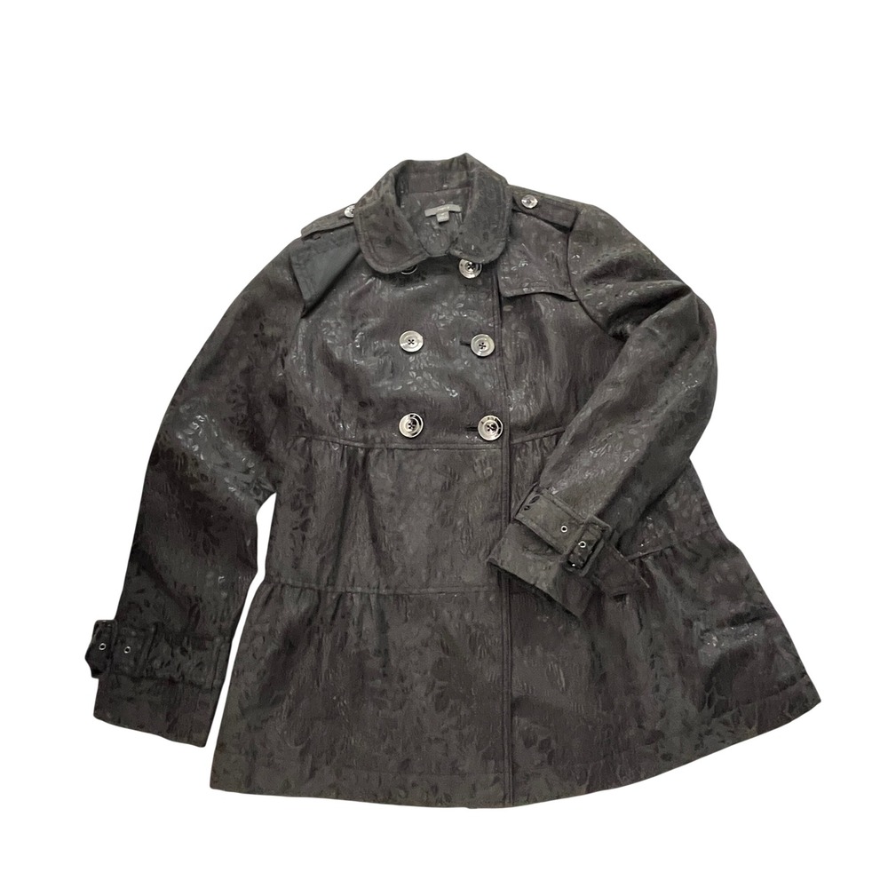 Apt 9 Womens Double Breasted Floral Trench‎ Coat Peplum Jacket Tiered Brown Sz M